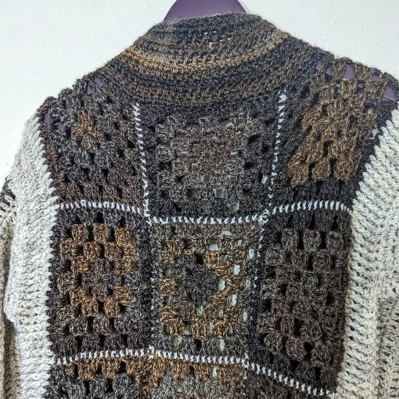 Granny Square Crochet Long Cardigan Sweater Coat Handmade - Picture 14 of 15